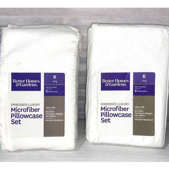2 Better Homes Microfiber Pillowcase Embroidered Ultra Soft Luxury King White - Picture 1 of 6